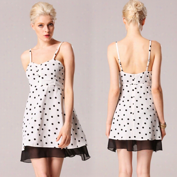 Stylish Lady Omen's Fashion Casula Black Dot B Ackless Mini Strap Dresss