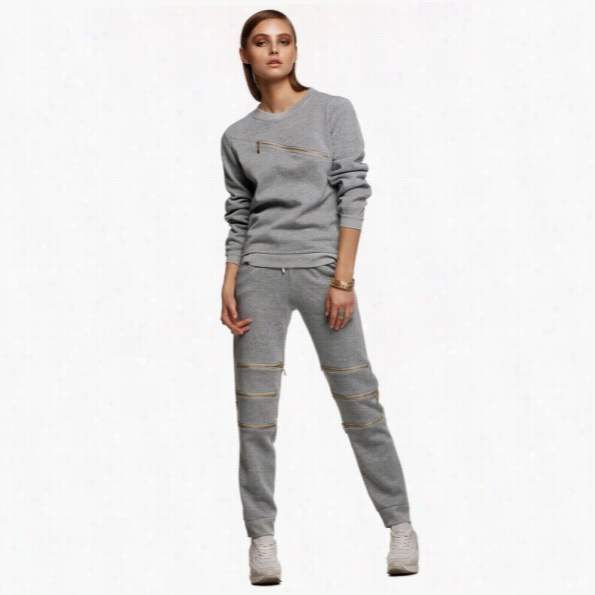 Stylish Women Casual Lo Ng Sleeve Zppe Rsqeat Hoodie And Sportspants Out Fits Set Two Pieces