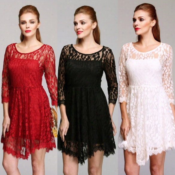 Stylish Women's 2pcs Mmini Dress Bottom Strap Dfess And Lace Swing Dress