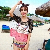 Fashion Women O-neck Short Sleeve Splicing Color Hollow Out Crochet Lace Bikini Cover-up Swimwear