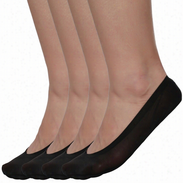 Women Casual No-show Low-cut Hiddenflat Boat Line Sock Liners Pack Of 4 Pair