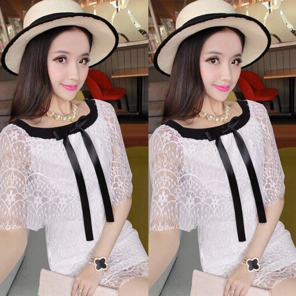 Women Fashion Sexy Slim Strapless Off Shoulder Lace Hollow Patchwork Bow Solid Pencil Short Mini Dress