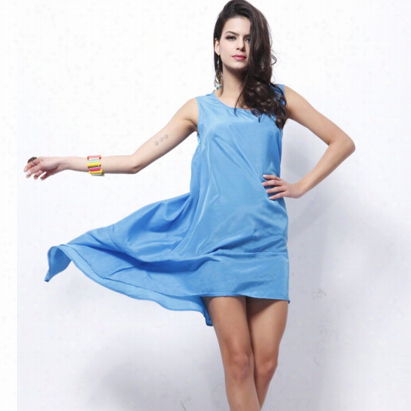 Women Satin Sleeveles S Overall Beach Dress Holiday Summer Irregular Dress