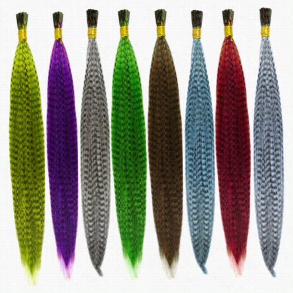 Women's 100pcs Mix 8 Colors Immediately Zebra Stripe Grizzly Feather Synthetic Fiber Haair Extensions 18