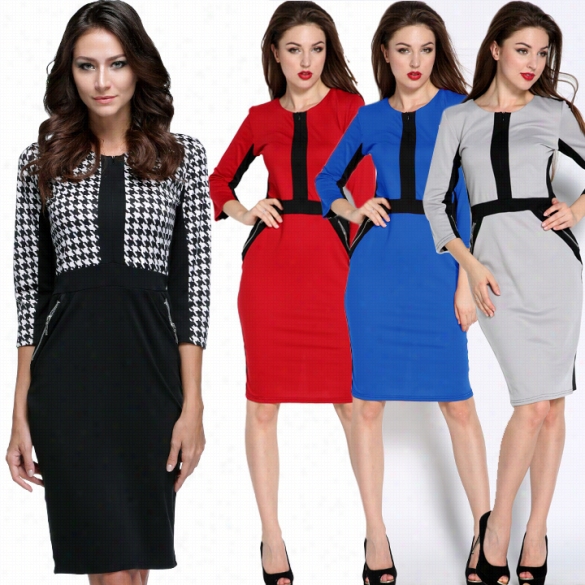 Women's Cotton Stretch Tunic Wear To Work Party Pencil Sheath Dress