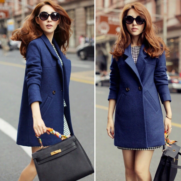 Women's Elegant Style Ladies Long Sleeve Long Coat Jacket Wool Blend Overcoat