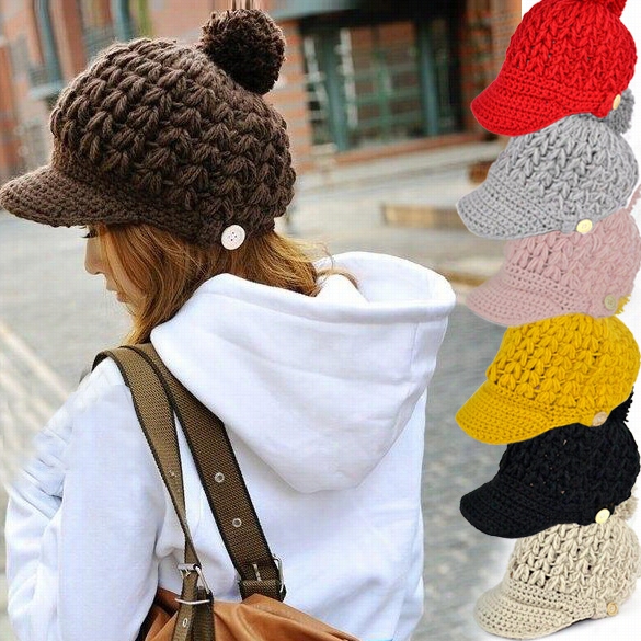 Women''s Wool Winter Hat Thick Line Hat Ball Cute  Hat Warm Flight Hat Peaked Cap