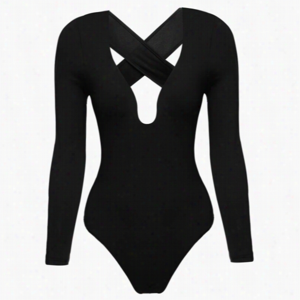 Zeagoo Women Sexy Deep V-neck Cross Andage Bodycon Bodysuit Jumpsuit