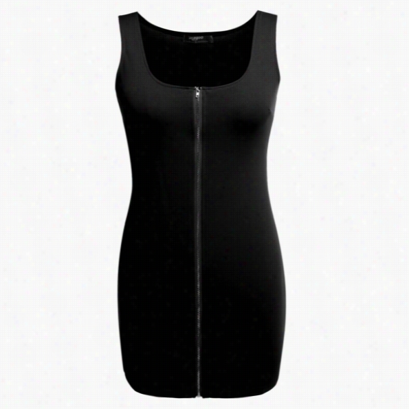 Zeagoo Women Sex Y Sleeveless Solid Slim Fit Zip Up Bodycon Mini Dress