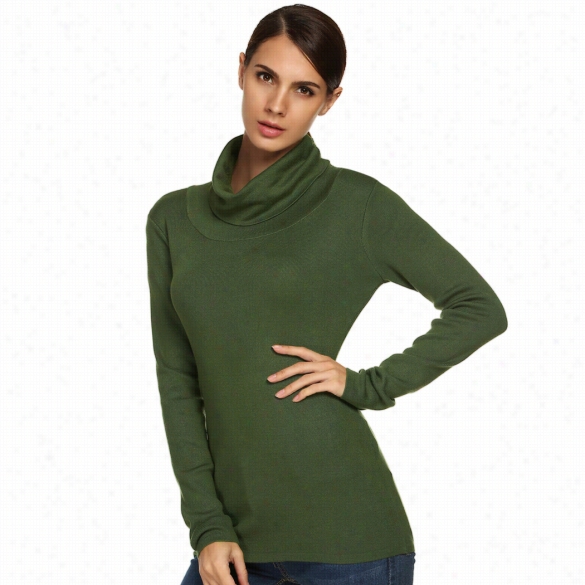 Acevog Wom En Fashion Casual Slim Cowl Neck Long Sleeve Solid Stretch Sweater Pullover Knit Top