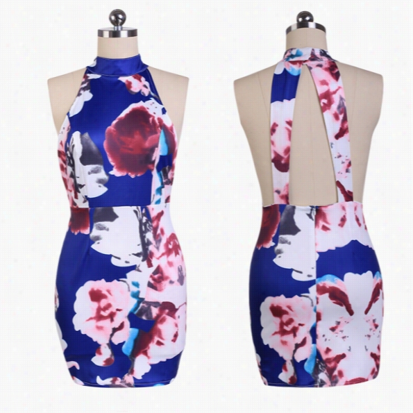 Acevog Women Fashion Halywr Sleeveless Backless E Xy Floral Pencil Short Mini Dress