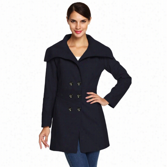 Acevog Women Fashion Slim Casual Double Breasted Wool Blend Trench Coat