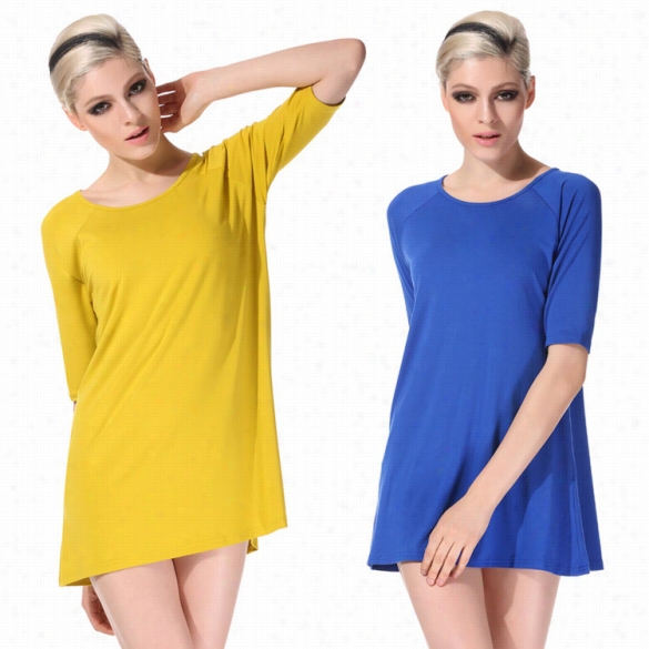 Angvns  Stylish Lady Women's Fashion Half Sleeve O-neck Loose Straight Casula Dress