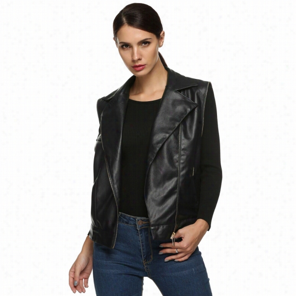 Angvns Women Fashion Lady Cool Detachable Sleeve Pu Leather Bike Jacket Coat Outerwear