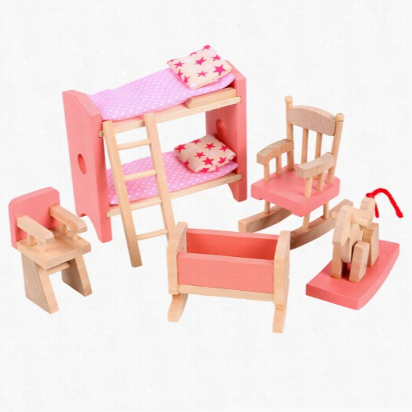 Arshiner Wooden Dollhouuse Bunk Bed Chaits Rrocking  Horse Funiture Kids Room Set Toy