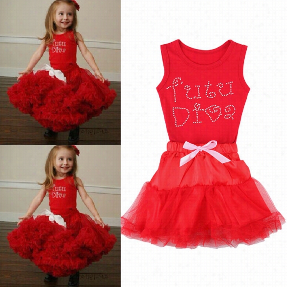 Baby Girl Kids Children's  Red Clothing To Piece Gauze Tutu Skirt And Tank Tops