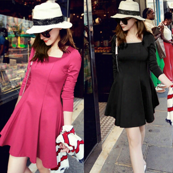 Best S Al New Fashion Women Casual Slim Fit 3"4 Sleeve Ssquar Neckline Dress Party Mini Dress