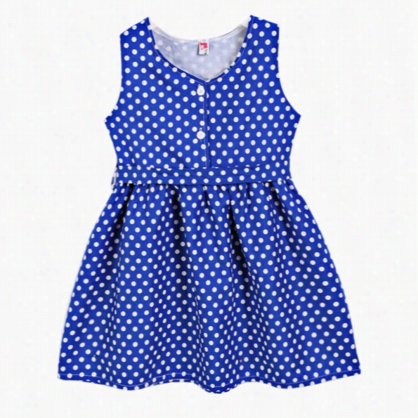 Cute Chilldren Girls Sleeveless Tank Dress Polka Dot Sundress With Belt