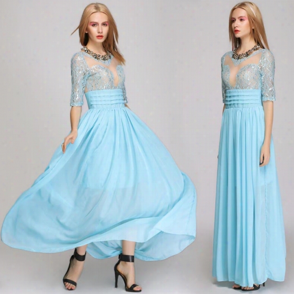 Fashion Elegant Lady's Long Lace Chiffoh Bridesmaid Prom Gown Evening  Party Cocktail Ball Dress