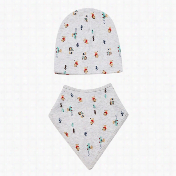 Fashion Infant Newborn Baby Unisex Hats Cute Lovely Print Beanies Cap Hat With Bib