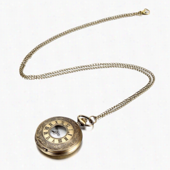 Fashion Retro Pendant Bronze Dial Flip Roman Pocket Watch Open Faced Roman Numerals With Chain