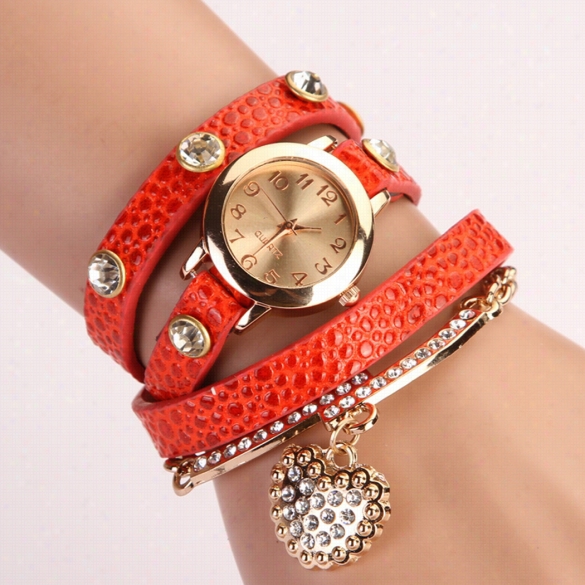 Fashion Women Casaul Watches Crystal Faux Leather Strap Long Chain Quartz Watches