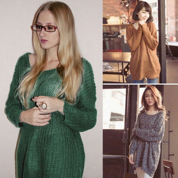 Fashion  Women Korean Style Olose Rouund Neck Solid Knitwear Casual Sweater