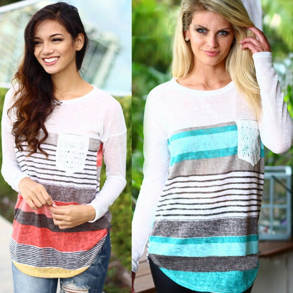 Fashion Womens Ladies Caual Striped Loose Tops Long Sleeve T-shirt Louse