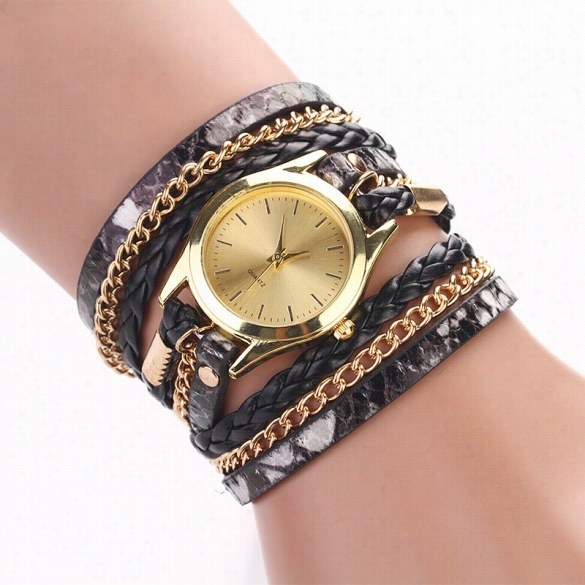 Hot Fashion Women Retro Chains Leopard Synthetic Leather Sstrap Watch Bracelet Wristwatch