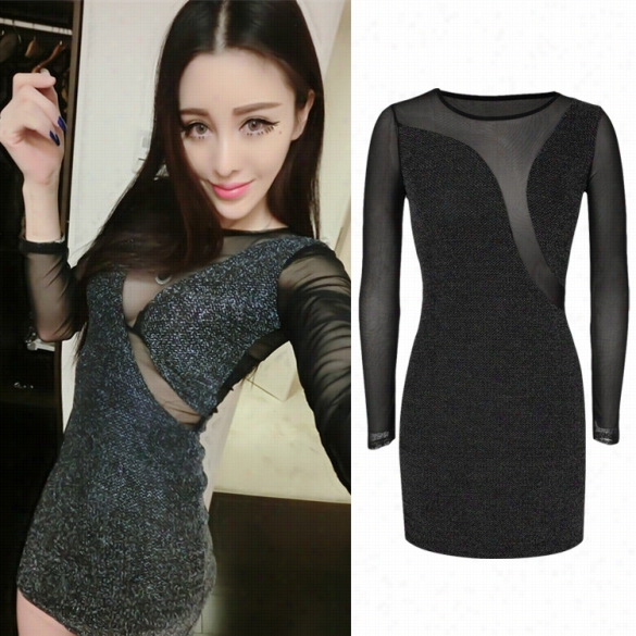 Hot Fashion Women Sexy Mesh Patchwork Exaggerate Bodyccon Club Party Pencil Dress