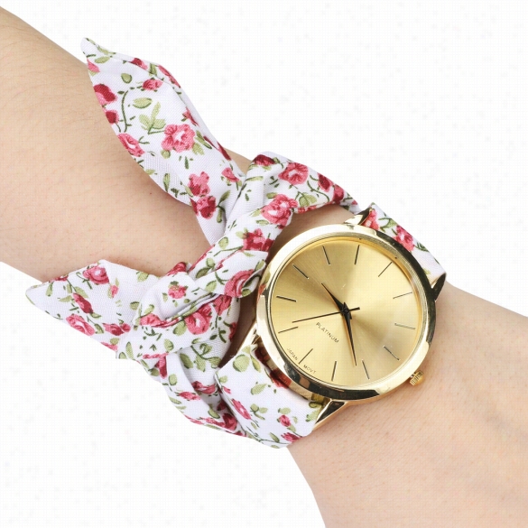 Hto Fashioon Women Sweet Fflora Lfabric Watchband Wristwatch Casualparty  Round Watcn