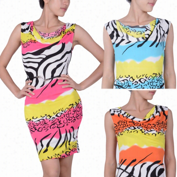 Hor Sexy Ice Silkzebra-stripe Printed Clubwear Babydoll Minni Dress +g-string