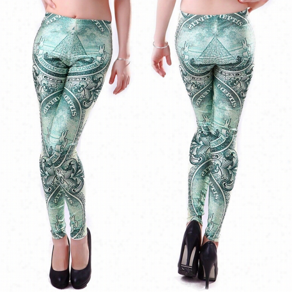 Korea Ladies  Women Casual High  Elastic Waist Print Stretch Leggings