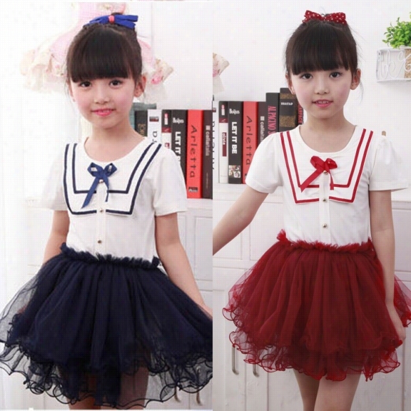 Korean Style Fshion Ne W Baby Kids Girl Children's Short Sleeve O-neck Tutu Ball Gown Dress