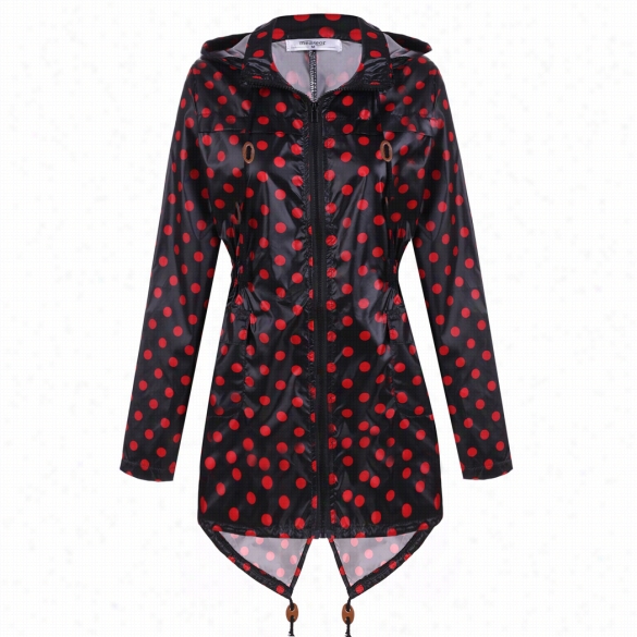 Meaneor Fashion Women Girls Dot Raincoat Fishtail Hooded Print Jacket Rain Coat