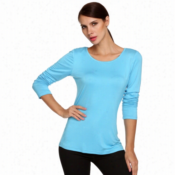 Mesneorr Stylish  Ladies Women Long Sleeve O Neck Slim Solid Shirt Top Bottoming Wear Blouse