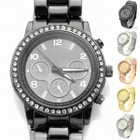 Metal Boyfriend Designer Chrono  Style Crystals Watchse Wristwwatch 5colors