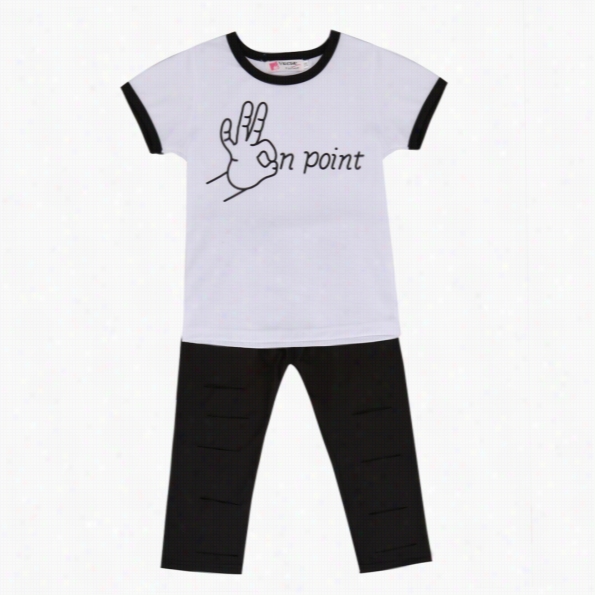 New Cute Kids Girls Two Pieces Cool Letters Print O-nek Shot Sleeve T-shirt And Holes Pnnts Outf Its Set