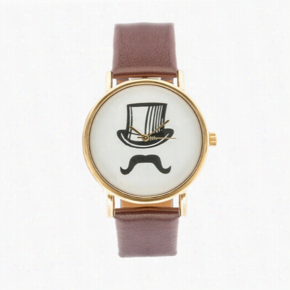 New Fashion Casual Mustache Cap Pattern Synthetic Leather Wristwatch Quartz Watch