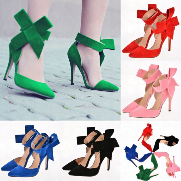 New Fashion Sexy Women Lus Size Big Bow Poonited High Heel Stilettos Shoes Pumps Wedding Party Evening Shoes