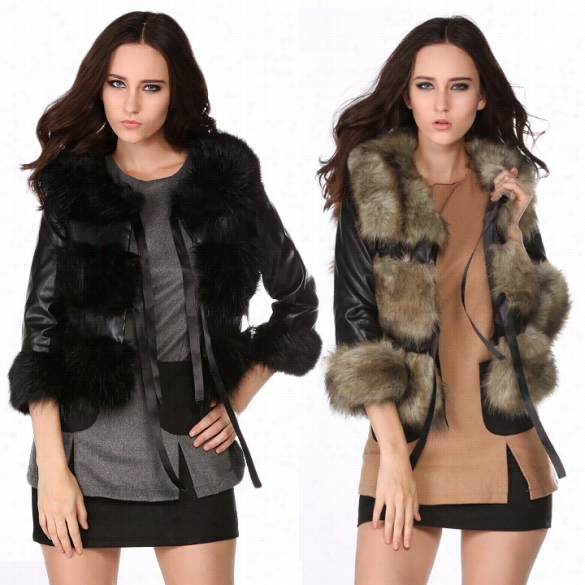 New Fashion Women Faux Leather Fur Short  Design Outerwear Coat Jackrt