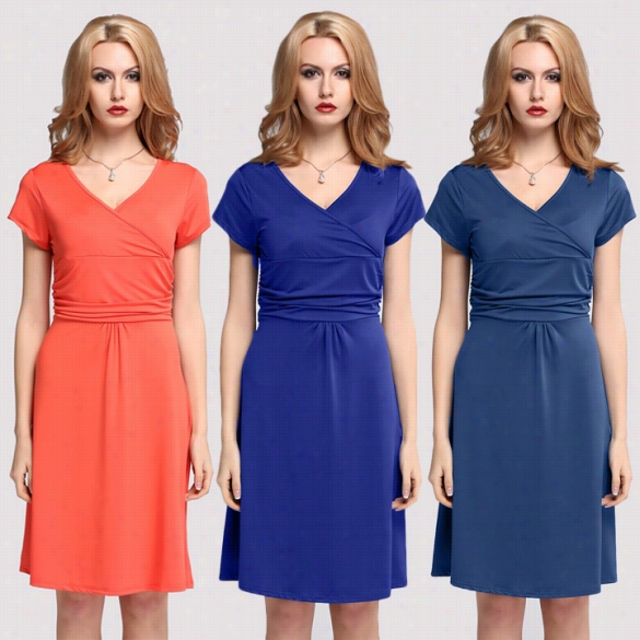 New Fashion Women's Mateenity Pregnant Short Sleeve V-neck Stretch Dress