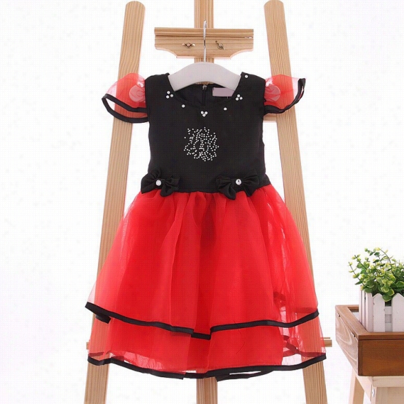 New Kids Girl's Wear Cap Sleeve Sweet Organza Multilayer Patchwork Dress