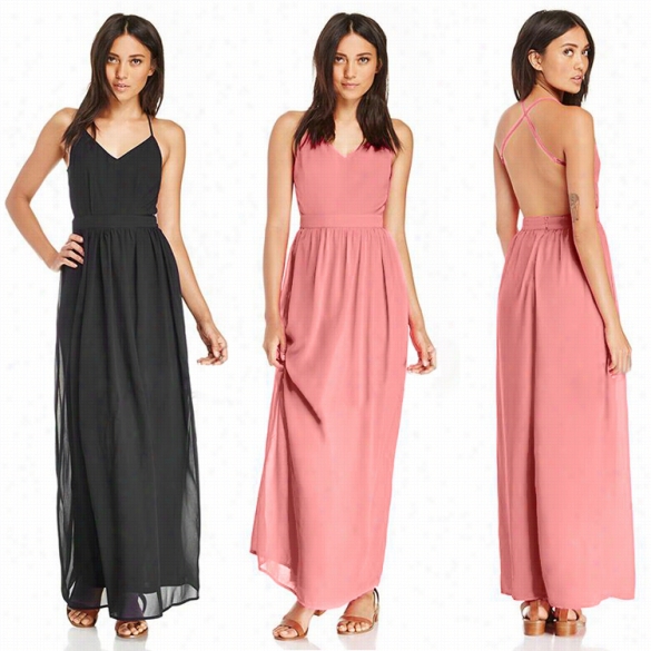 New Stylish Lady Women's Fashion Sleeveless Backless V-neck Halter Sexy Chiffon Long Dresss