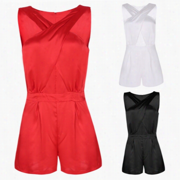 New Stylish Lady Women's Sleeveless Grave V-neck Back Zip Jumpsuit