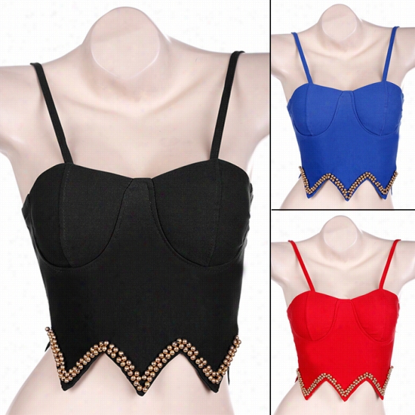 New Stylish Women Sleebeless Slim Sexy Camisoles Bustier Bead Spqghetti S Trap Crop Top