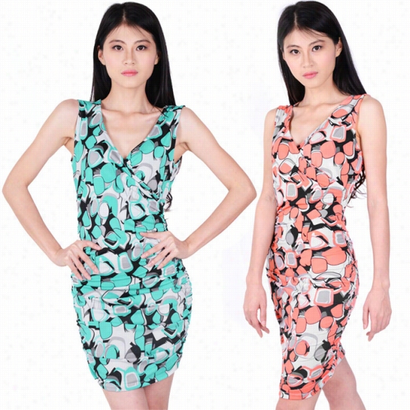 New Women Low V N Eck Sleeveless Ruched Detail  Midi Bodycon Party Dress Bandage