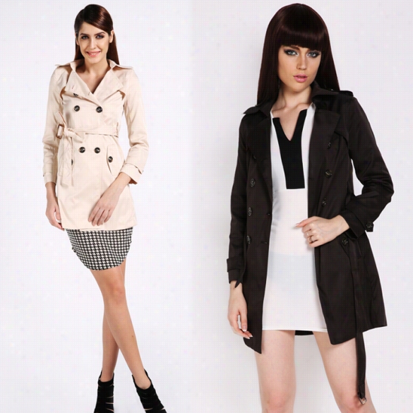 New Women's Elegant Dust Coat Double Breasted Belted  Coat Jacket Outwear