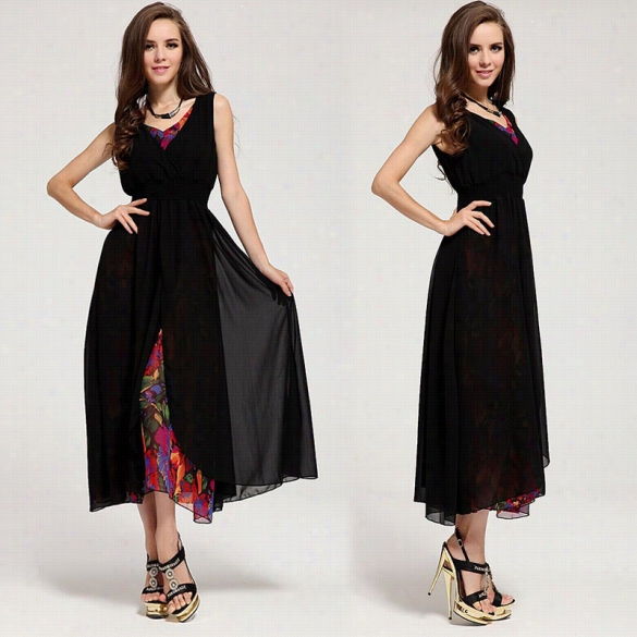 New Women's V-neck Cocktail Evening Party Beach Long Waist Dress Bohemiaan Style