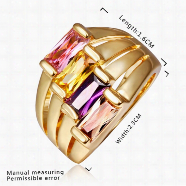 R424 Wholesale High Qualitynickle Free Aantiallergic New Fashion Jewelry 18k Real Gold Plated Ring For Women  Free Shipping